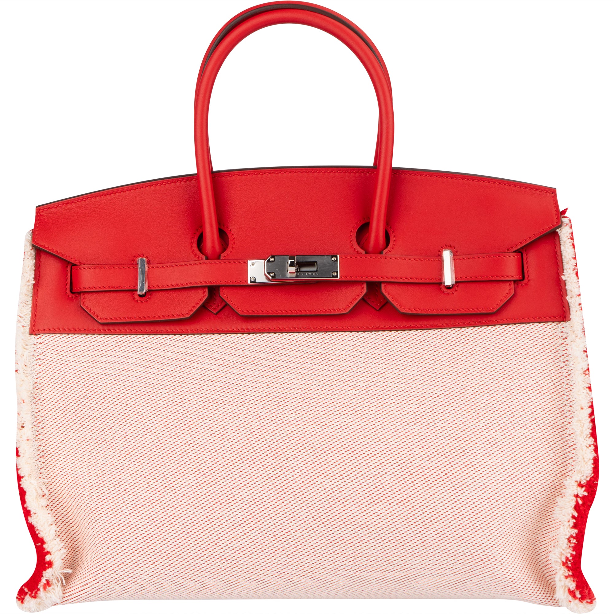 Hermès Fray Swift / Toile H Rouge de Coeur Birkin 35 Handbag - vintageandkickz
