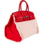 Hermès Fray Swift / Toile H Rouge de Coeur Birkin 35 Handbag - vintageandkickz
