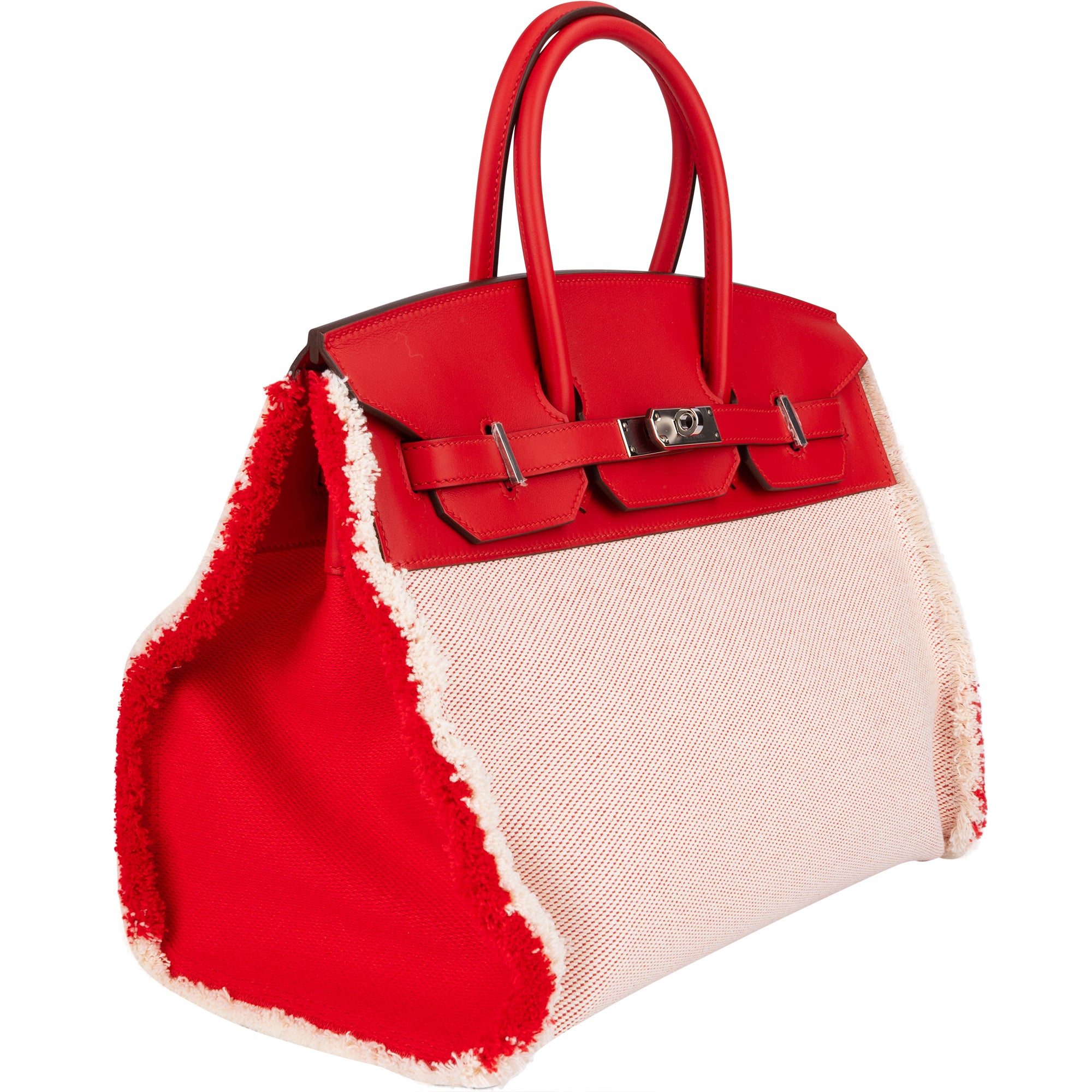 Hermès Fray Swift / Toile H Rouge de Coeur Birkin 35 Handbag - vintageandkickz