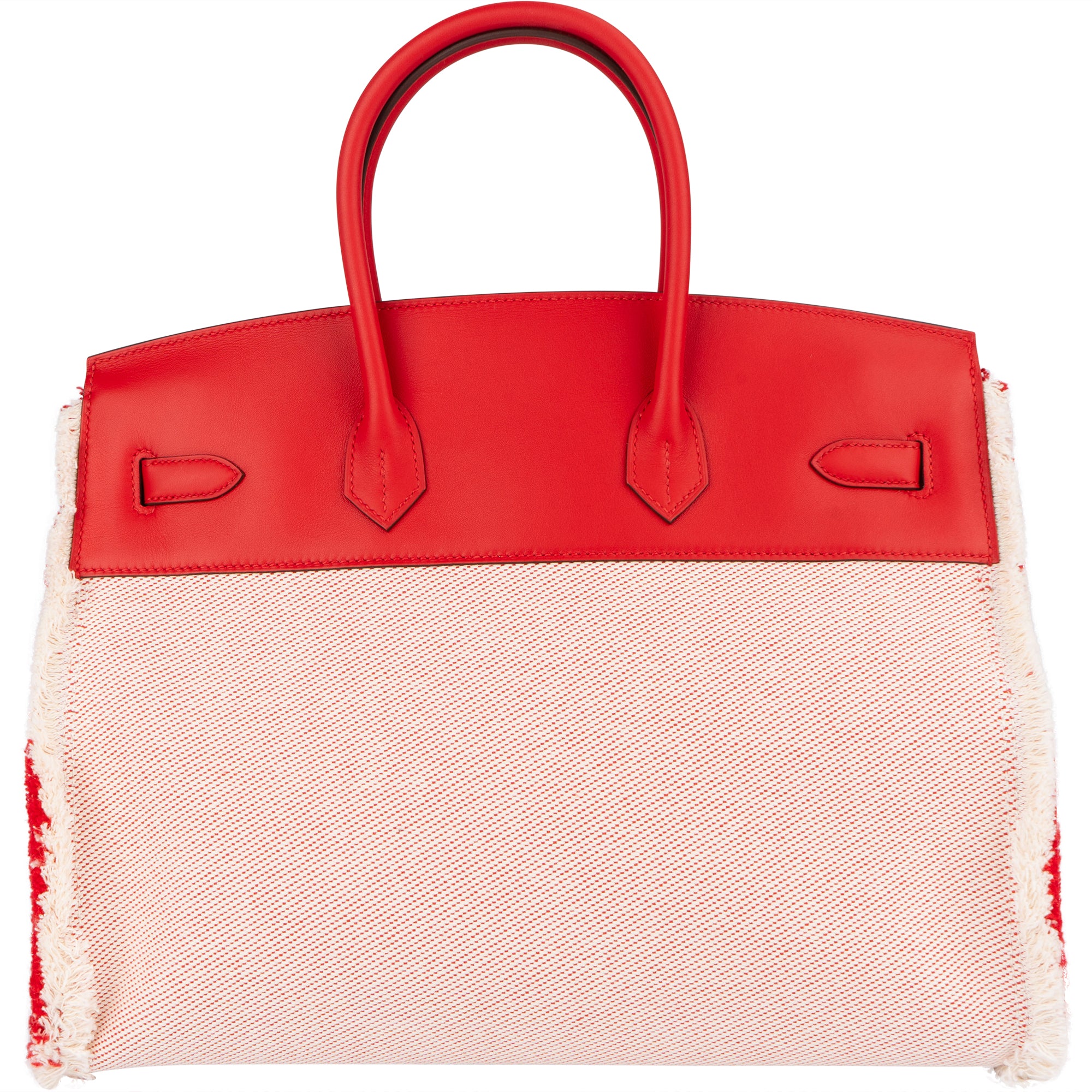 Hermès Fray Swift / Toile H Rouge de Coeur Birkin 35 Handbag - vintageandkickz