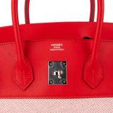 Hermès Fray Swift / Toile H Rouge de Coeur Birkin 35 Handbag - vintageandkickz