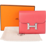 Hermès Pink Leather Palladiun H Constance Wallet