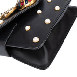 Gucci Black Leather Queen Margaret Bee Shoulder Bag
