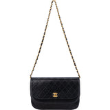 Chanel Quilted Lambskin 24K Gold Halfmoon Double Flap Shoulder Bag