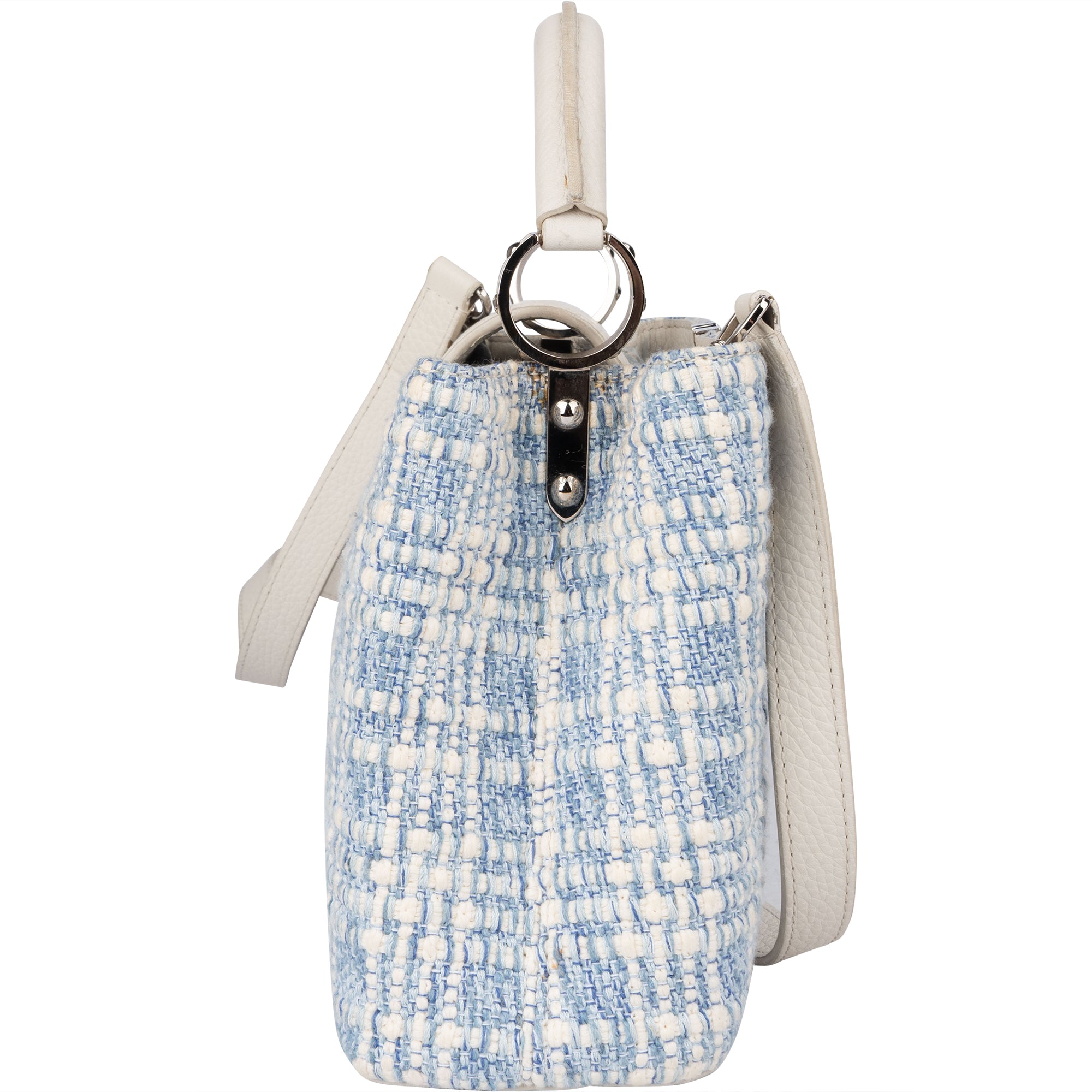 Louis Vuitton Bleu Blanco Tweed Capucines BB Handbag - vintageandkickz