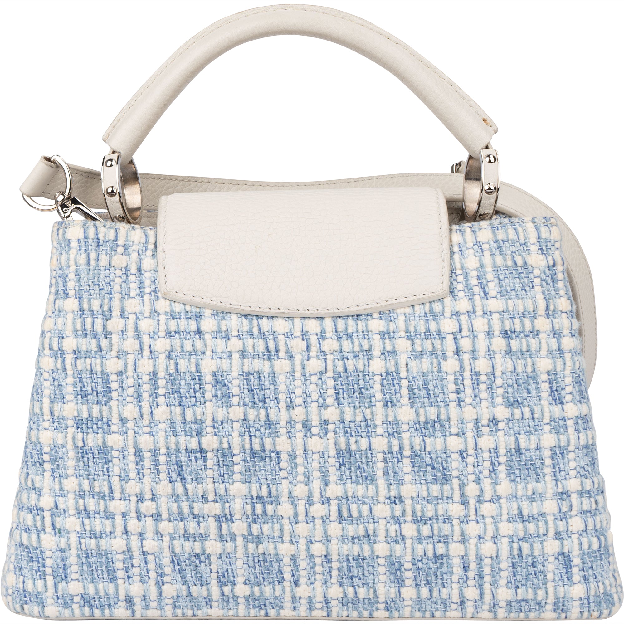 Louis Vuitton Bleu Blanco Tweed Capucines BB Handbag - vintageandkickz