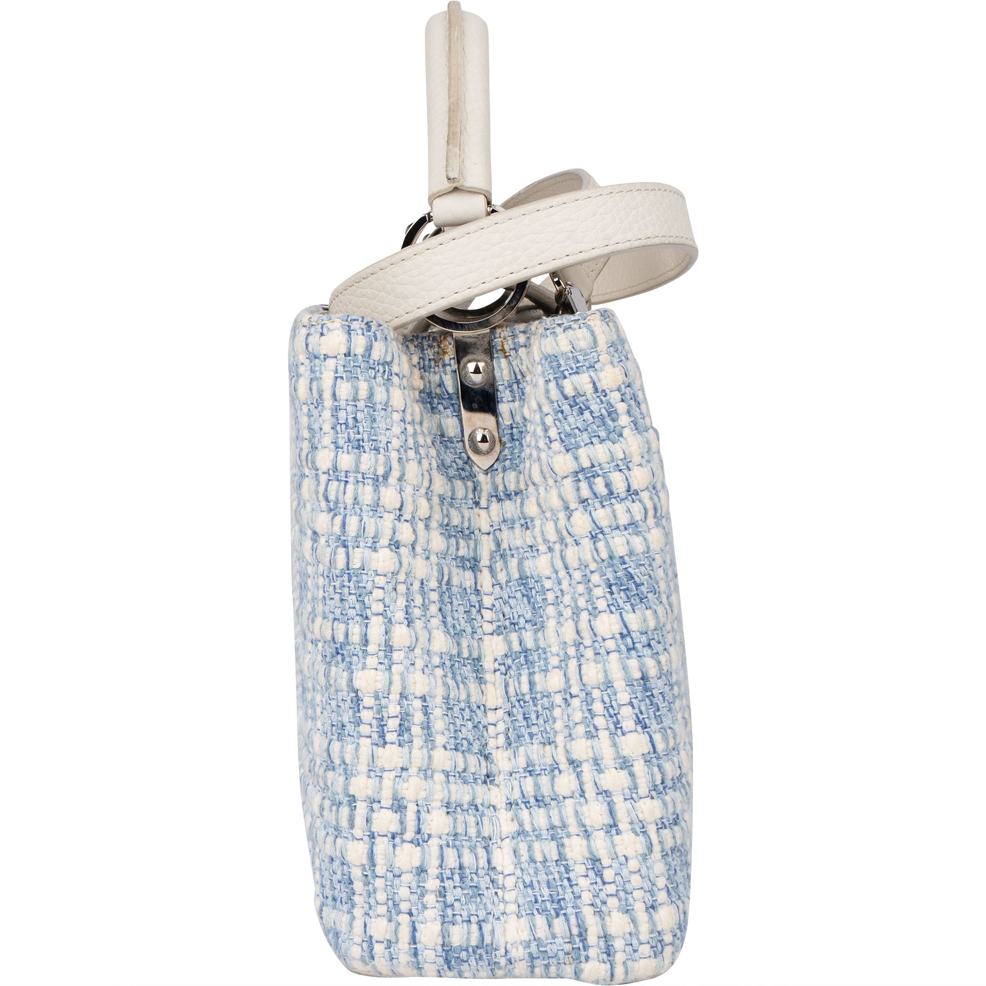 Louis Vuitton Bleu Blanco Tweed Capucines BB Handbag - vintageandkickz