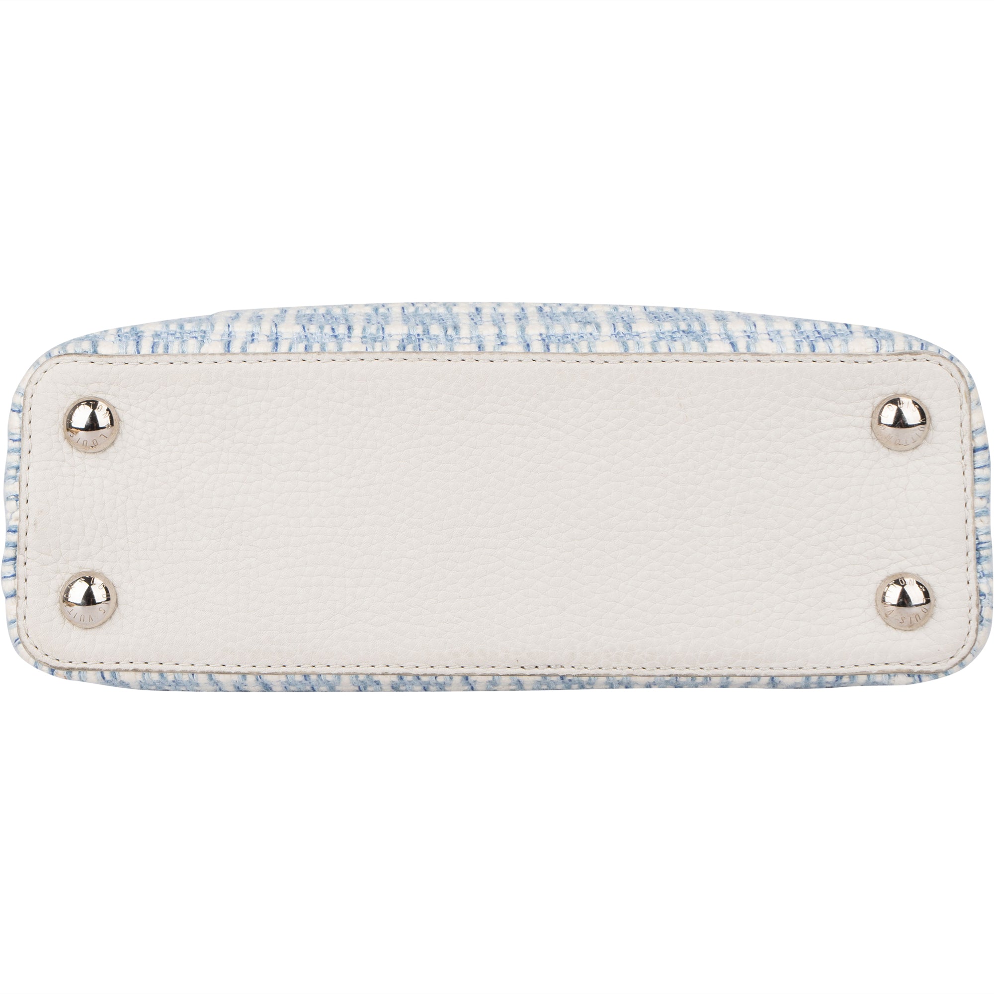 Louis Vuitton Bleu Blanco Tweed Capucines BB Handbag - vintageandkickz
