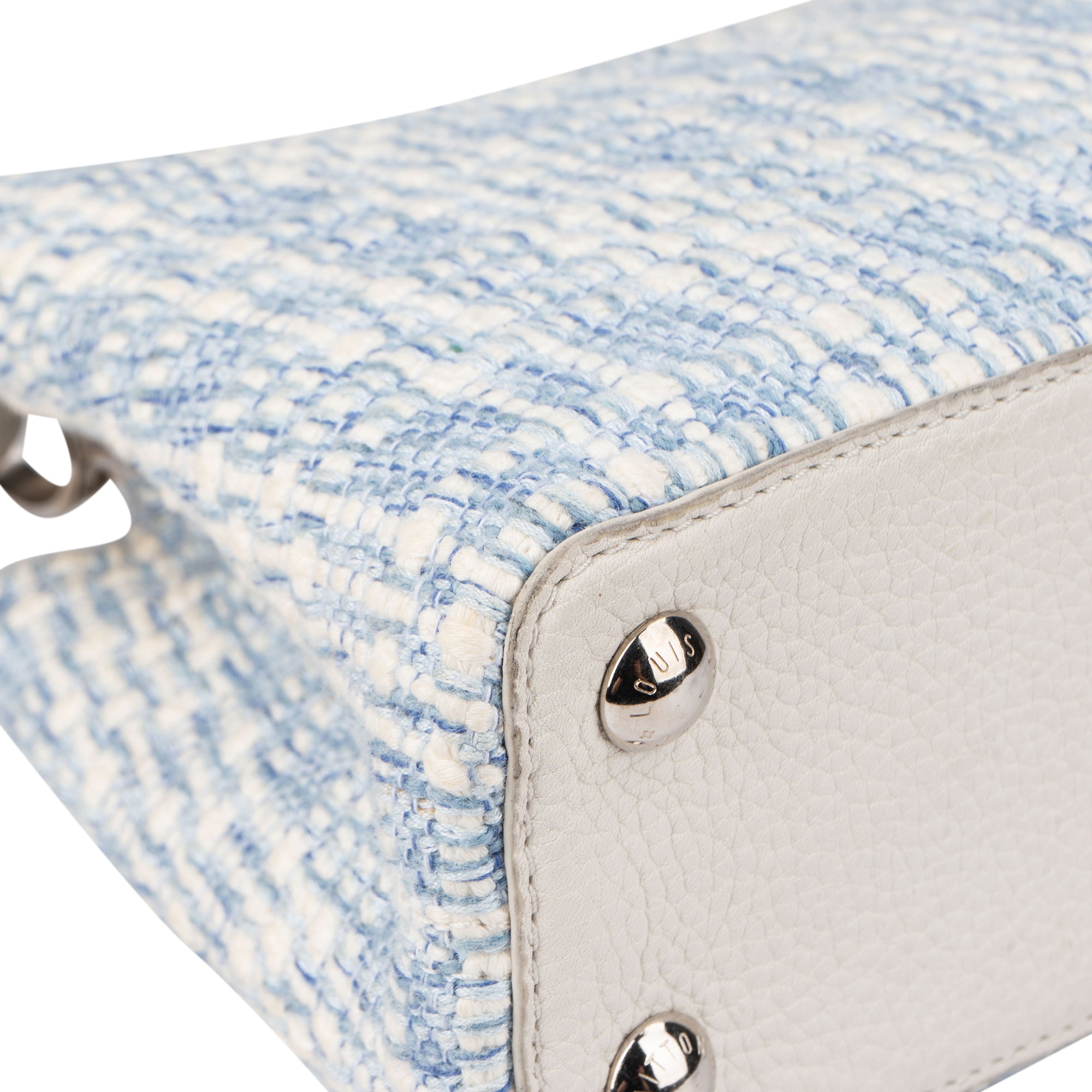 Louis Vuitton Bleu Blanco Tweed Capucines BB Handbag - vintageandkickz