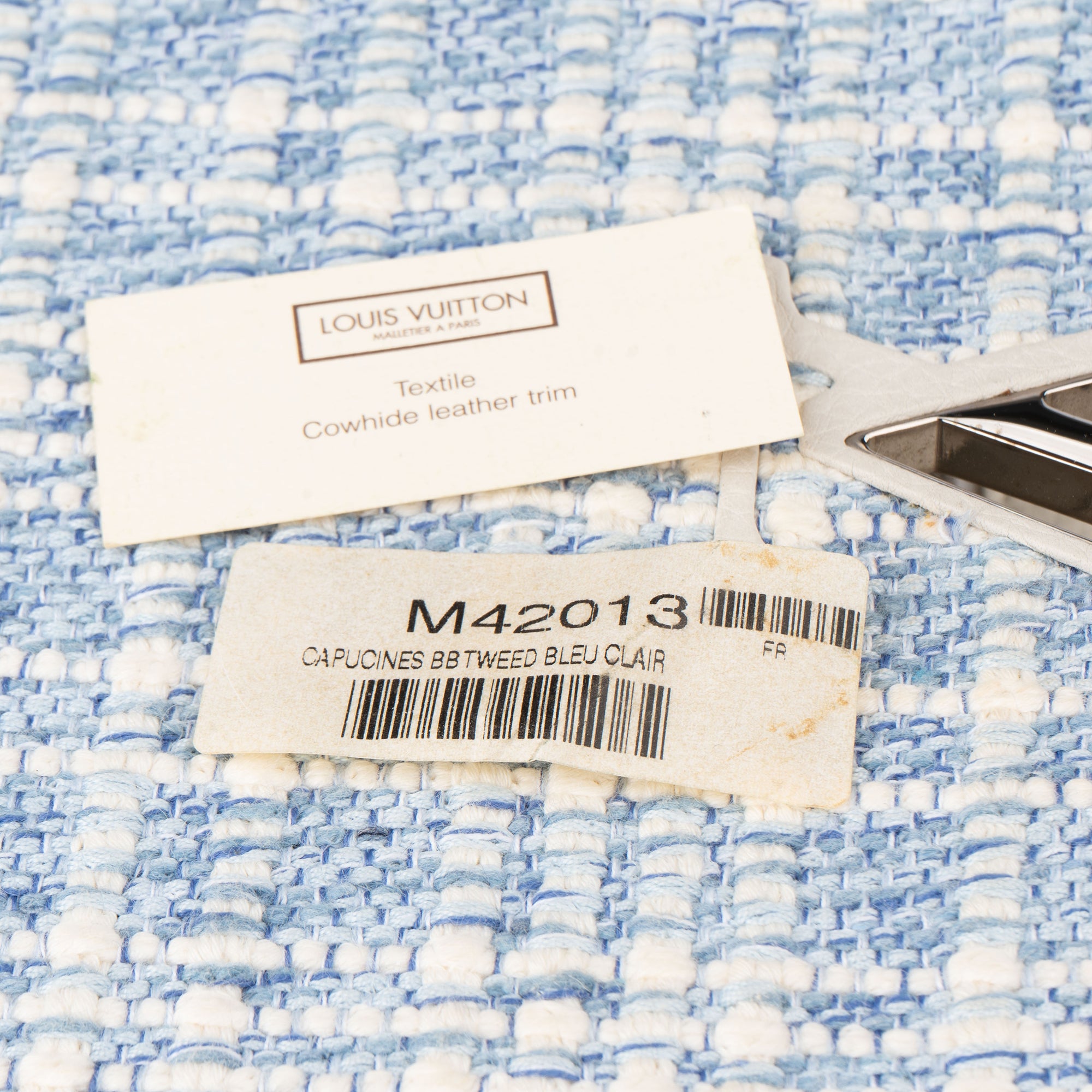 Louis Vuitton Bleu Blanco Tweed Capucines BB Handbag - vintageandkickz