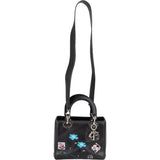 Christian Dior Black Leather Patch Embellished Lady Dior Handbag