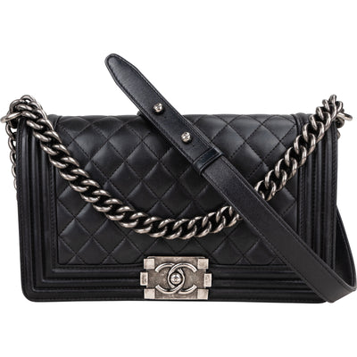 Chanel Quilted Lambskin Boy Single Flap Crossbody Bag