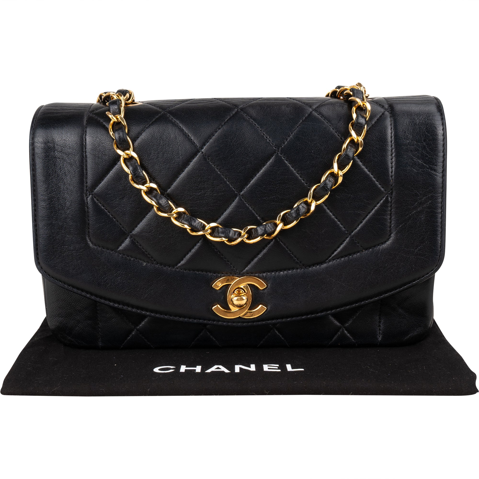 Chanel Quilted Lambskin 24K Gold Diana Small Single Flap Crossbody Bag - vintageandkickz