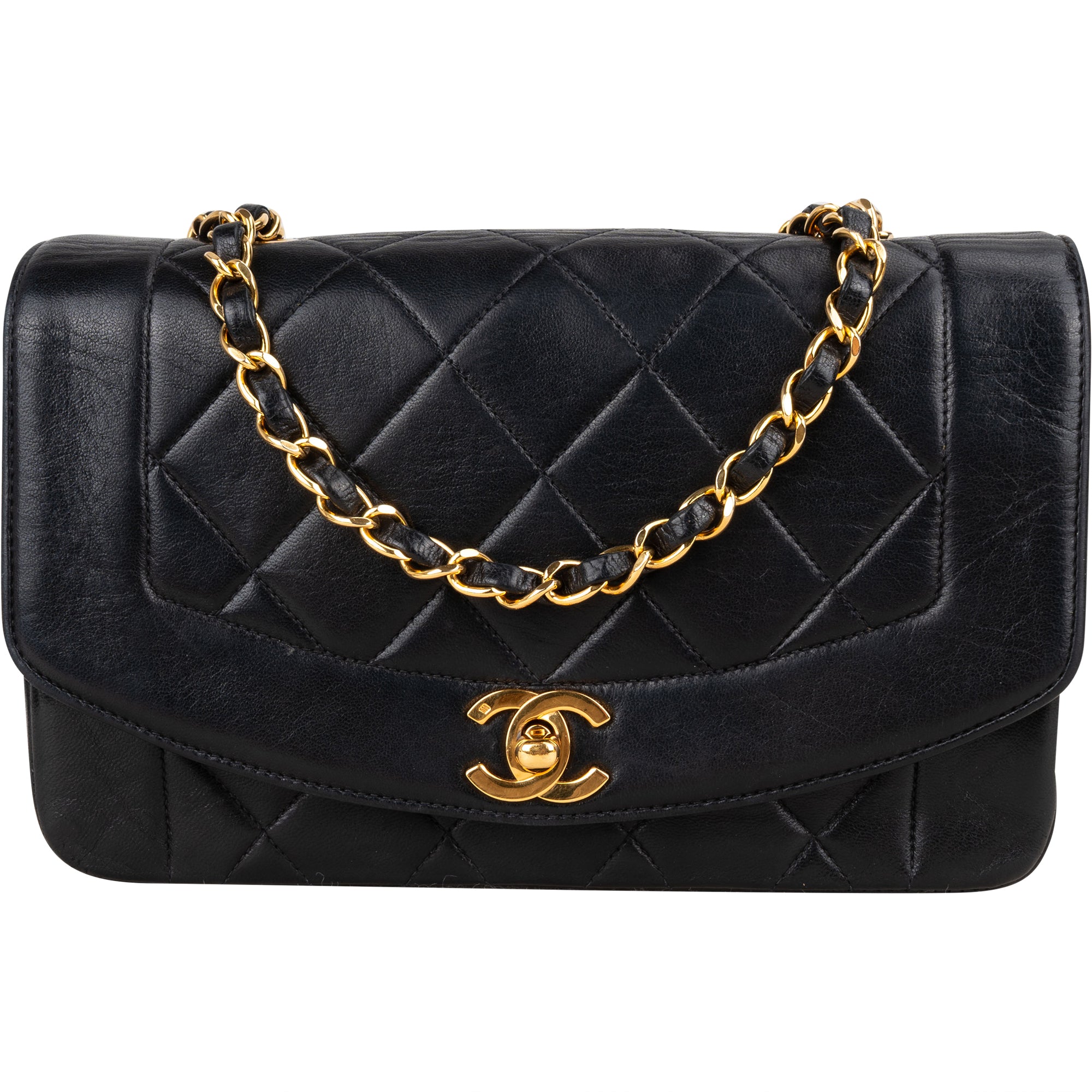 Chanel Quilted Lambskin 24K Gold Diana Small Single Flap Crossbody Bag - vintageandkickz