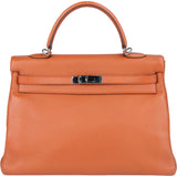Hermès Orange Clemence Leather Kelly 35 Handbag