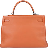 Hermès Orange Clemence Leather Kelly 35 Handbag