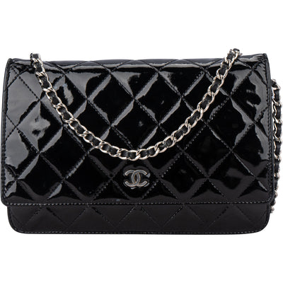 Chanel Quilted Patent Leather Wallet On Chain Crossbody Bag - vintageandkickz