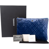 Chanel Bleu Quilted Velvet CC Clutch
