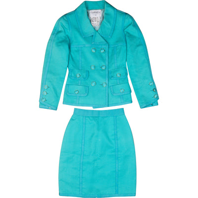 Chanel Turquoise Cotton Jacket Costume Set (DE36 / FR38) - vintageandkickz