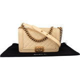 Chanel Quilted Golden Calfskin Boy Single Flap Crossbody Bag