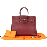 Hermès Bordeaux Fjord Leather Platin Birkin 35 Handbag