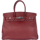 Hermès Bordeaux Fjord Leather Platin Birkin 35 Handbag