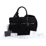 Prada Black Fringed Raffia Basket Handbag