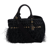 Prada Black Fringed Raffia Basket Handbag