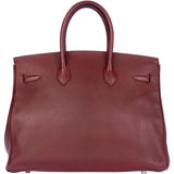 Hermès Bordeaux Fjord Leather Platin Birkin 35 Handbag