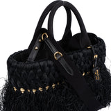 Prada Black Fringed Raffia Basket Handbag