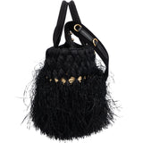 Prada Black Fringed Raffia Basket Handbag