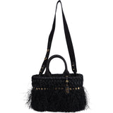 Prada Black Fringed Raffia Basket Handbag