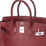 Hermès Bordeaux Fjord Leather Platin Birkin 35 Handbag