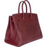 Hermès Bordeaux Fjord Leather Platin Birkin 35 Handbag