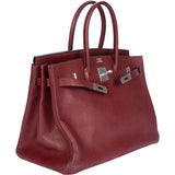 Hermès Bordeaux Fjord Leather Platin Birkin 35 Handbag