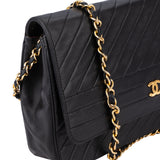 Chanel Quilted Chevron Lambskin 24K Gold Single Flap Shoulder Bag