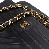 Chanel Quilted Chevron Lambskin 24K Gold Single Flap Shoulder Bag