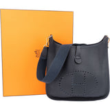 Hermès Bleu Clemence Leather Evelyne GM Crossbody Bag