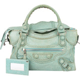 Balenciaga Blue Perforated Leather City Handbag