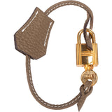 Hermès Taupe Togo Leather Clochette + Golden Padlock Schlos