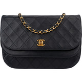 Chanel Quilted Lambskin 24K Gold Halfmoon Double Flap Shoulder Bag
