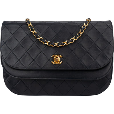 Chanel Quilted Lambskin 24K Gold Halfmoon Double Flap Shoulder Bag
