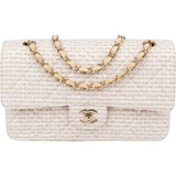 Chanel Quilted Tweed 24K Gold Medium Double Flap Crossbody Bag