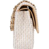 Chanel Quilted Tweed 24K Gold Medium Double Flap Crossbody Bag