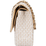 Chanel Quilted Tweed 24K Gold Medium Double Flap Crossbody Bag