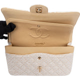 Chanel Quilted Tweed 24K Gold Medium Double Flap Crossbody Bag