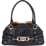 Gucci Black Leather GG Monogram Horsebit Handbag