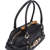 Gucci Black Leather GG Monogram Horsebit Handbag