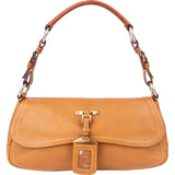 Prada Brown Leather Triangle Baguette Shoulder Bag
