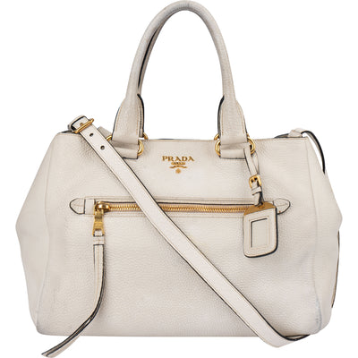 Prada White Calfskin Vitello Handbag - vintageandkickz